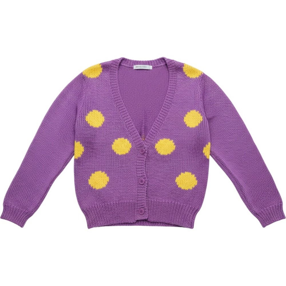 Vintage Irka Purple Yellow Polka Dot Knit Cardigan Sweater V-Neck Small